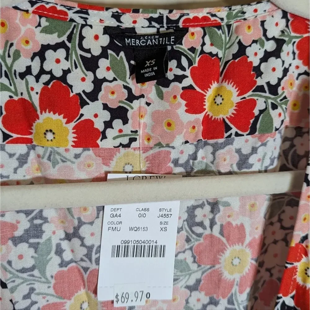 J. Crew Mercantile Floral Midi Wrap Short Sleeve Dress Viscose Red Pink